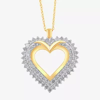 Womens 1 CT. T.W. Natural White Diamond 10K Gold Heart Pendant Necklace