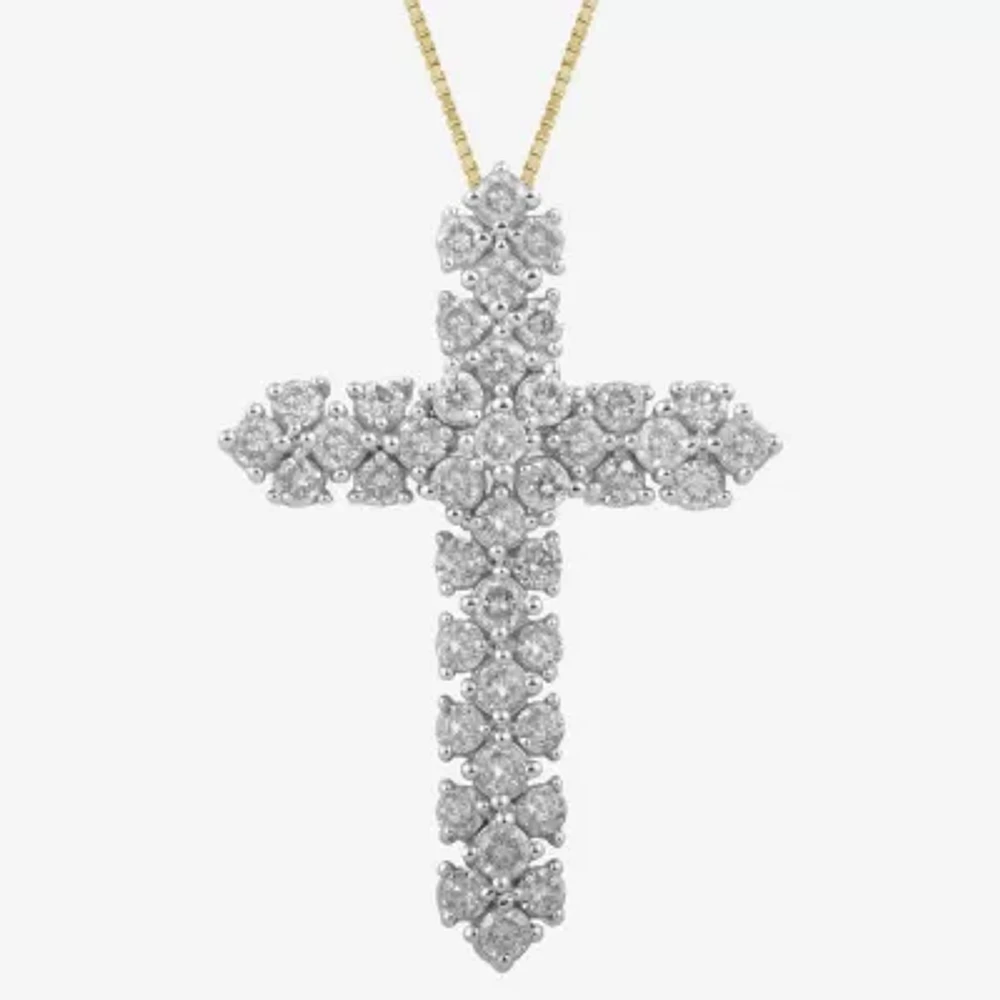 Womens 1 CT. T.W. Natural White Diamond 10K or 14K Gold Cross Pendant Necklace