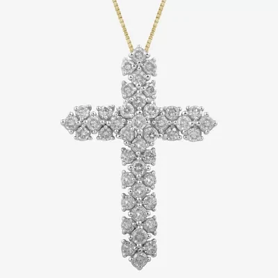 Womens 1 CT. T.W. Natural White Diamond 10K or 14K Gold Cross Pendant Necklace