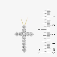 Womens 1 CT. T.W. Natural White Diamond 10K or 14K Gold Cross Pendant Necklace