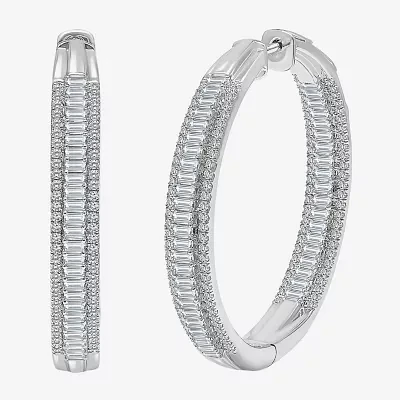 (I / I1) 3 CT. T.W. Lab Grown White Diamond 10K White Gold 37.3mm Hoop Earrings