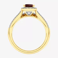 Modern Bride Gemstone Womens / CT. T.W. Genuine Red Garnet 10K Gold Oval Side Stone Halo Engagement Ring