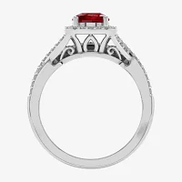 Modern Bride Gemstone Womens 1/2 CT. T.W. Lead Glass-Filled Red Ruby 10K Gold Cushion Side Stone Crossover Engagement Ring