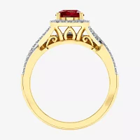 Modern Bride Gemstone and 1/2 CT. T.W. Lab-Grown Diamond 2-PC Cushion Halo Crossover Bridal Set 10K White or Yellow Gold