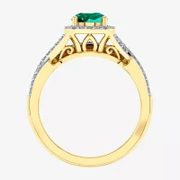 Modern Bride Gemstone Womens 1/2 CT. T.W. Genuine Green Emerald 10K Gold Cushion Side Stone Crossover Engagement Ring