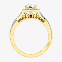 Modern Bride Gemstone and 1/2 CT. T.W. Lab-Grown Diamond 2-PC Cushion Halo Crossover Bridal Set 10K White or Yellow Gold