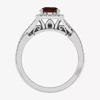 Modern Bride Gemstone Womens 1/2 CT. T.W. Genuine Red Garnet 10K White Gold Cushion Side Stone Crossover Engagement Ring