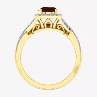 Modern Bride Gemstone Womens 1/2 CT. T.W. Genuine Red Garnet 10K Gold Cushion Side Stone Crossover Engagement Ring
