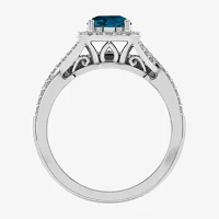 Modern Bride Gemstone Womens 1/2 CT. T.W. Genuine Blue Topaz 10K White Gold Cushion Side Stone Crossover Engagement Ring