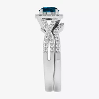 Modern Bride Gemstone Womens 1/2 CT. T.W. Genuine Blue Topaz 10K White Gold Cushion Side Stone Crossover Engagement Ring