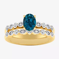 Modern Bride Gemstone Womens 1/8 CT. T.W. Genuine Blue Topaz 10K Gold Oval Side Stone Bridal Set