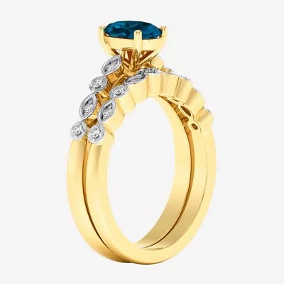 Modern Bride Gemstone Womens 1/8 CT. T.W. Genuine Blue Topaz 10K Gold Oval Side Stone Bridal Set