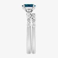 Modern Bride Gemstone Womens 1/8 CT. T.W. Genuine Blue Topaz 10K White Gold Oval Side Stone Bridal Set