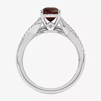 Modern Bride Gemstone Womens 1/8 CT. T.W. Genuine Red Garnet 10K White Gold Oval Side Stone Bridal Set