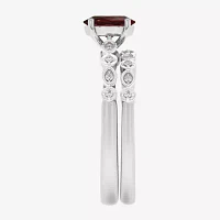 Modern Bride Gemstone Womens 1/8 CT. T.W. Genuine Red Garnet 10K White Gold Oval Side Stone Bridal Set