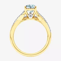 Modern Bride Gemstone Womens 1/8 CT. T.W. Genuine Blue Aquamarine 10K Gold Oval Side Stone Bridal Set