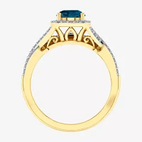 Modern Bride Gemstone Womens 1/2 CT. T.W. Genuine Blue Topaz 10K Gold Cushion Side Stone Crossover Engagement Ring