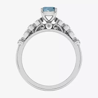 Modern Bride Gemstone Womens 1/3 CT. T.W. Genuine Blue Aquamarine 10K Gold Cushion Side Stone Crossover Bridal Set