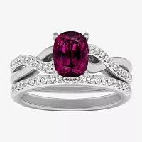 Modern Bride Gemstone Womens 1/3 CT. T.W. Genuine Red Garnet 10K Gold Cushion Side Stone Crossover Bridal Set