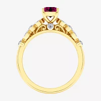 Modern Bride Gemstone Womens 1/3 CT. T.W. Genuine Red Garnet 10K Gold Cushion Side Stone Crossover Bridal Set