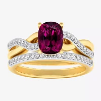 Modern Bride Gemstone Womens 1/3 CT. T.W. Genuine Red Garnet 10K Gold Cushion Side Stone Crossover Bridal Set