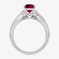 Modern Bride Gemstone Womens 1/8 CT. T.W. Lead Glass-Filled Red Ruby 10K Gold Oval Side Stone Bridal Set