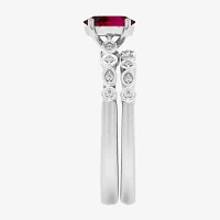 Modern Bride Gemstone Womens 1/8 CT. T.W. Lead Glass-Filled Red Ruby 10K Gold Oval Side Stone Bridal Set