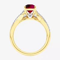 Modern Bride Gemstone Womens 1/8 CT. T.W. Lead Glass-Filled Red Ruby 10K Gold Oval Side Stone Bridal Set