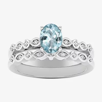 Modern Bride Gemstone Womens 1/8 CT. T.W. Genuine Green Emerald 10K Gold Oval Side Stone Bridal Set