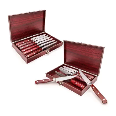 BergHOFF Pakka Wood  Stainless Steel 14-pc. Steak Knife Set with Wood Case