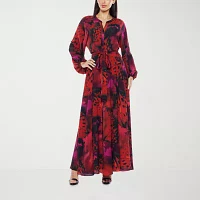 Premier Amour Womens Long Sleeve Animal Maxi Dress