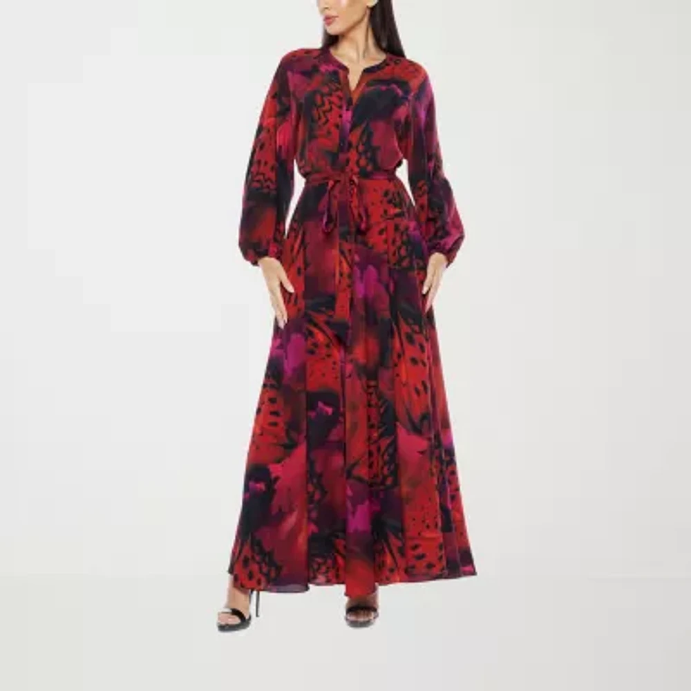 Premier Amour Womens Long Sleeve Animal Maxi Dress