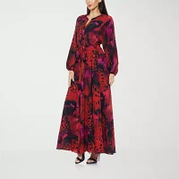 Premier Amour Womens Long Sleeve Animal Maxi Dress