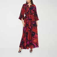 Premier Amour Womens Long Sleeve Animal Maxi Dress