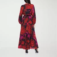 Premier Amour Womens Long Sleeve Animal Maxi Dress