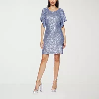 Premier Amour Womens Short Sleeve Sequin Sheath Dress