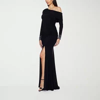 Premier Amour Womens Long Sleeve Embellished Evening Gown