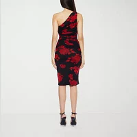 Premier Amour Womens One Shoulder Sleeveless Floral Sheath Dress