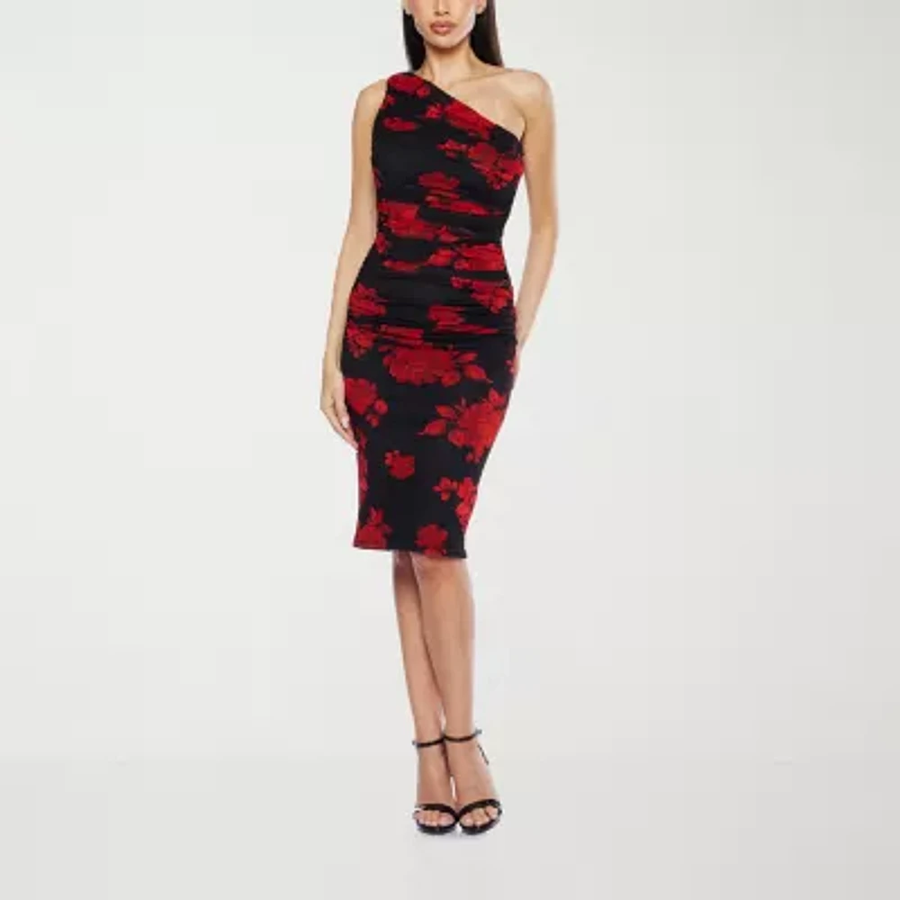 Premier Amour Womens One Shoulder Sleeveless Floral Sheath Dress