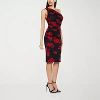 Premier Amour Womens One Shoulder Sleeveless Floral Sheath Dress