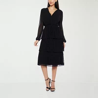 Premier Amour Womens Long Sleeve Midi Fit + Flare Dress