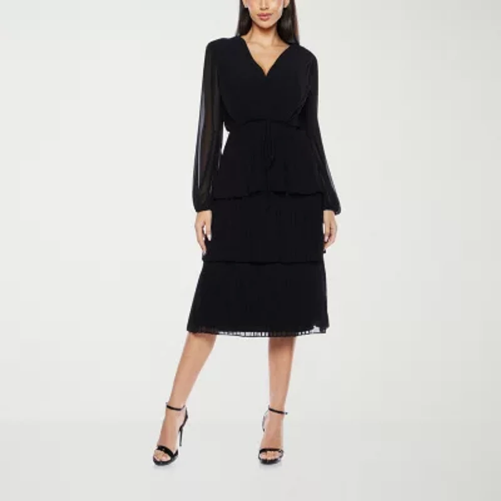 Premier Amour Womens Long Sleeve Midi Fit + Flare Dress