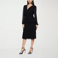 Premier Amour Womens Long Sleeve Midi Fit + Flare Dress