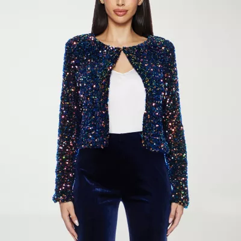 Premier Amour Sequin Lightweight Womens Cropped Jacket