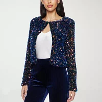 Premier Amour Sequin Lightweight Womens Cropped Jacket