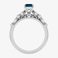 Modern Bride Gemstone Womens 1/3 CT. T.W. Genuine Blue Topaz 10K Gold Cushion Side Stone Crossover Bridal Set