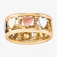 8.5MM 10K Tri-Color Gold Heart Round Band