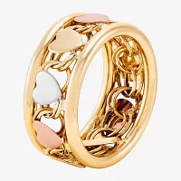 8.5MM 10K Tri-Color Gold Heart Round Band