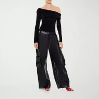 Forever 21 Pleather Womens Mid Rise Wide Leg Cargo Pant-Juniors