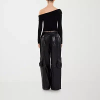 Forever 21 Pleather Womens Mid Rise Wide Leg Cargo Pant-Juniors
